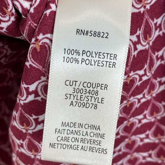 Max Studio Womens Large Burgundy White V Neck Ruffle Blouse Shirt Top - Picture 5 of 12